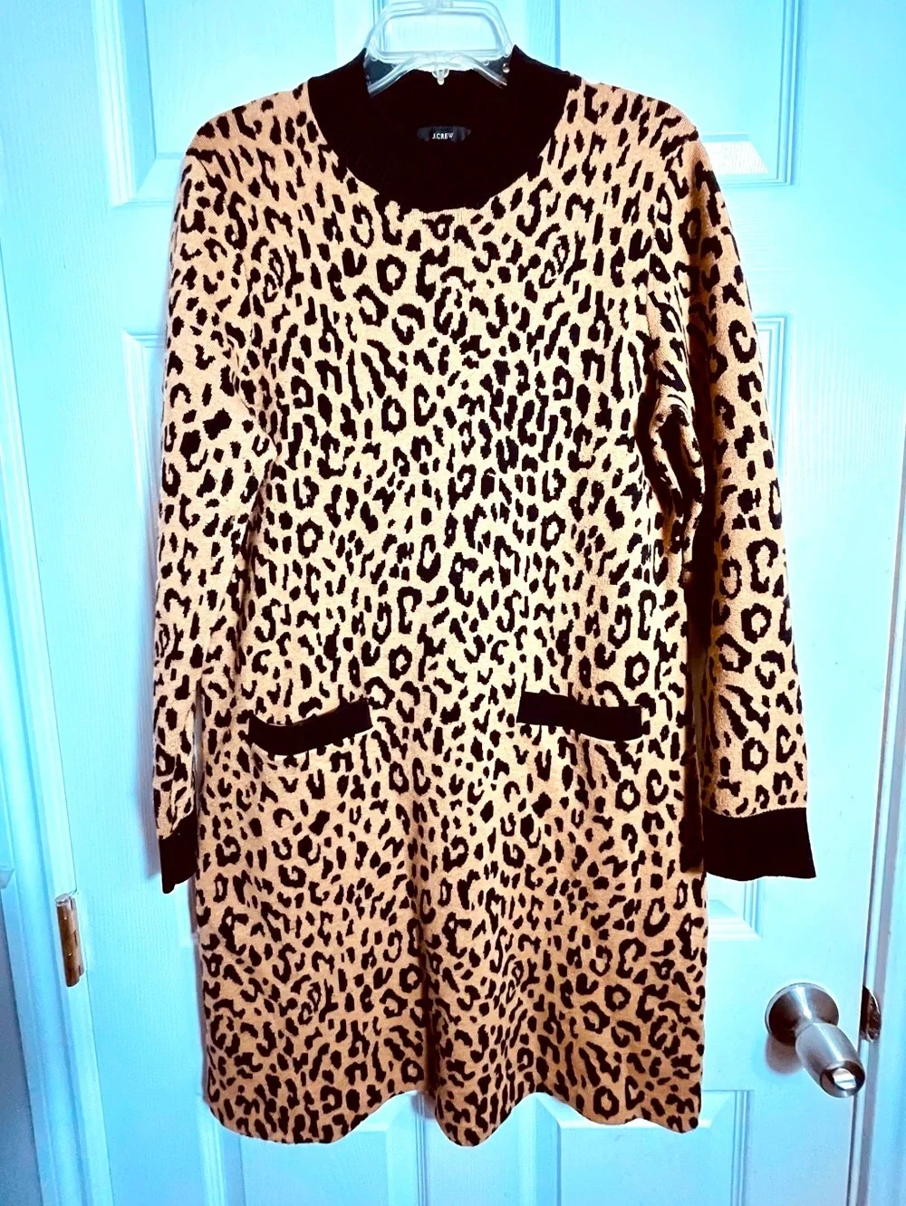 J. Crew Leopard-Print Longline Sweater Dress L